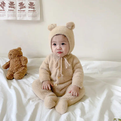Warm Winter Baby Romper with Hat - Cute Jumpsuit Set