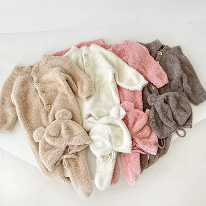 Warm Winter Baby Romper with Hat - Cute Jumpsuit Set