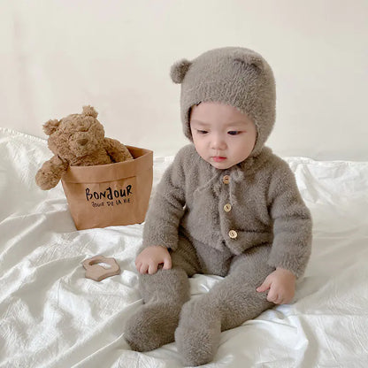 Warm Winter Baby Romper with Hat - Cute Jumpsuit Set