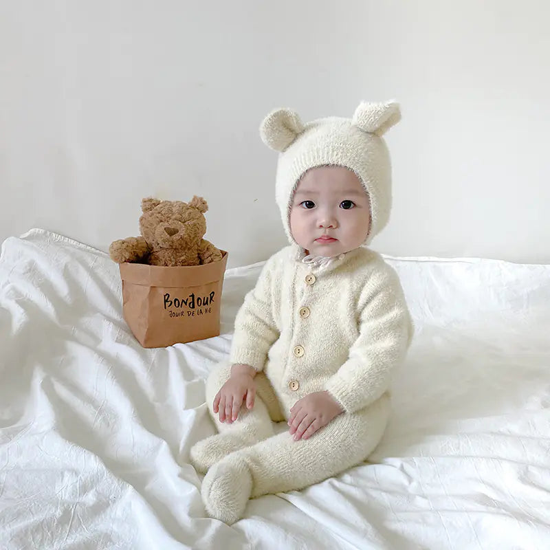 Warm Winter Baby Romper with Hat - Cute Jumpsuit Set
