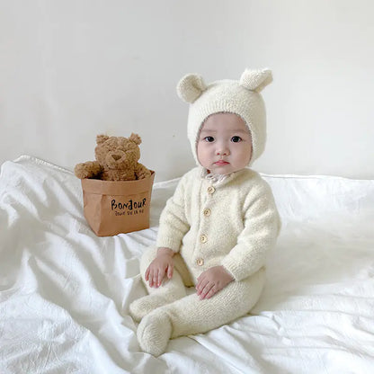 Warm Winter Baby Romper with Hat - Cute Jumpsuit Set